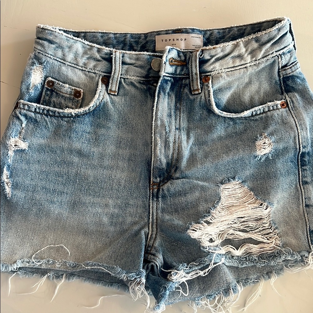 Topshop Light Blue Distressed Jean Shorts